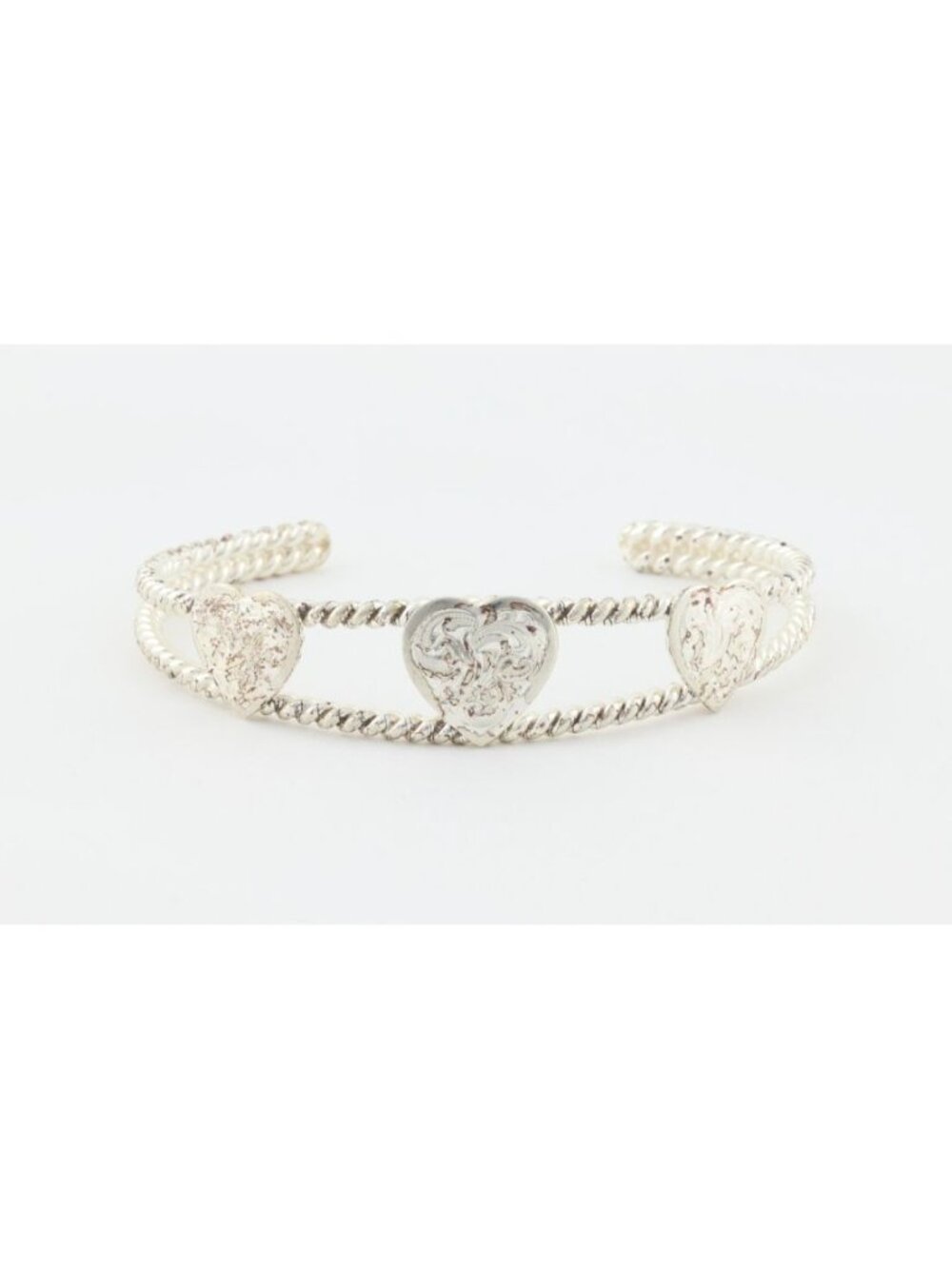 Sterling Silver Etched Three Heart Cuff Bracelet 7 1/4" inch